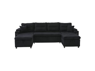 Canapé d'angle panoramique relax manuel 4 places Tissu noir avec coffre de rangement