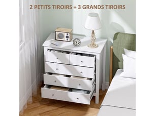 Chiffonnier 5 tiroir(s)    <strong></strong> <strong></strong> coloris blanc largeur 79 cm hauteur 80.5 cm