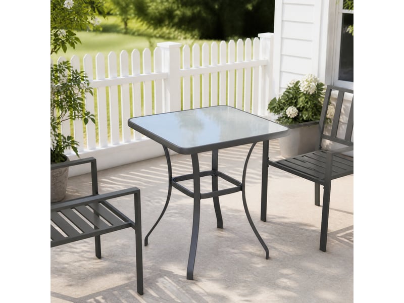  Table bistrot carrée de jardin 68,5x68,5x84 cm en métal et verre noir  - Conforama B