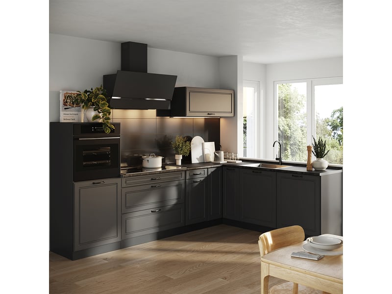  Vicco cuisine en angle, anthracite campagneanthracite, 287 x cm plan de travail anthracite  - Conforama C