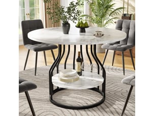 Table de salle à manger ronde 80x80x76 cm – noir – rangement bas intégré et pieds réglables en métal