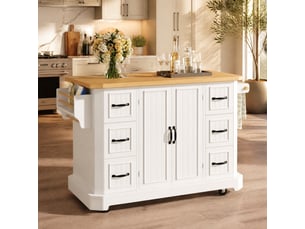Desserte de cuisine mobile 120 x 45 x 91 cm, 2 portes, 6 tiroirs, blanche