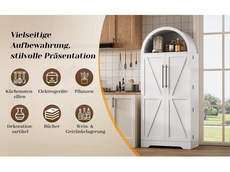  Buffet blanc moderne 165x70x40cm armoire rangement cuisine design voûté mdf  - Conforama R