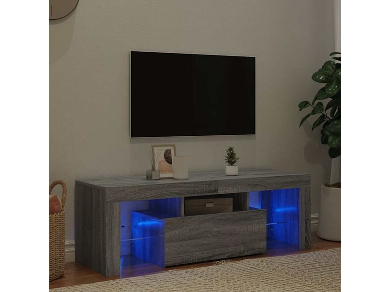  Meuble tv - banc tv - meuble de rangement avec lumières led sonoma gris 120x35x40 cm  - Conforama D