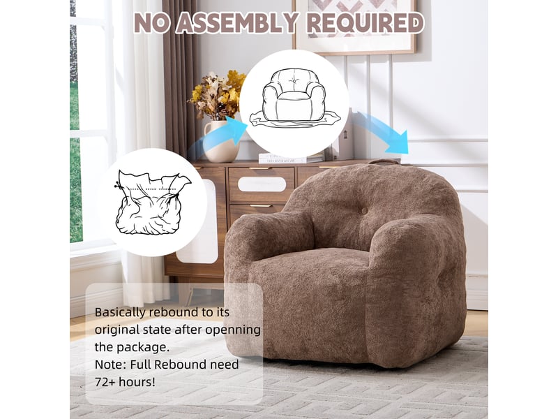  Pouf en fausse fourrure avec accoudoirs, sans assemblage, salon chambre lecture, kaki  - Conforama D