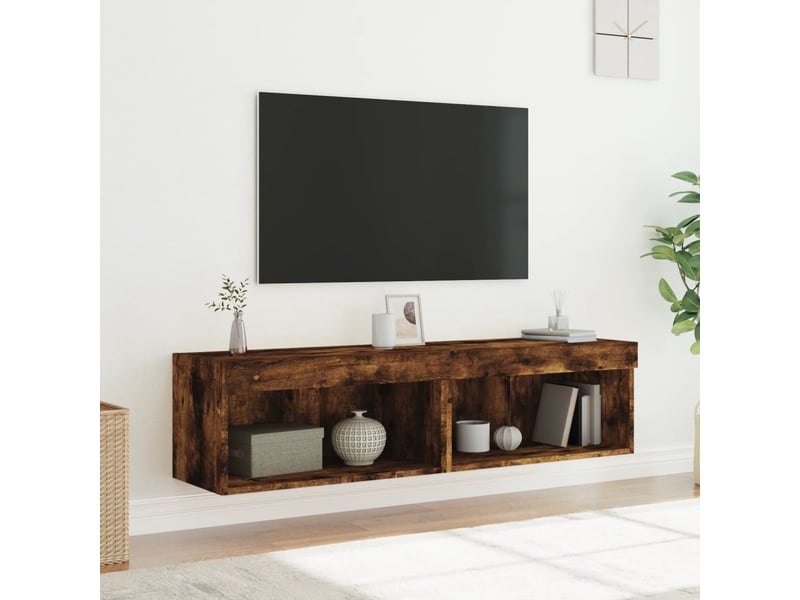  Lot de 2 meuble tv avec lumières led chêne fumé 60x30x30 cm  - Conforama E