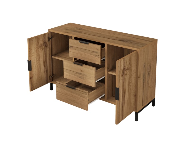 Buffet industriel chêne foncé 120 × 40 × 76 cm, 3 tiroirs et 2 portes IKSETERA TRADING LTD - Conforama W