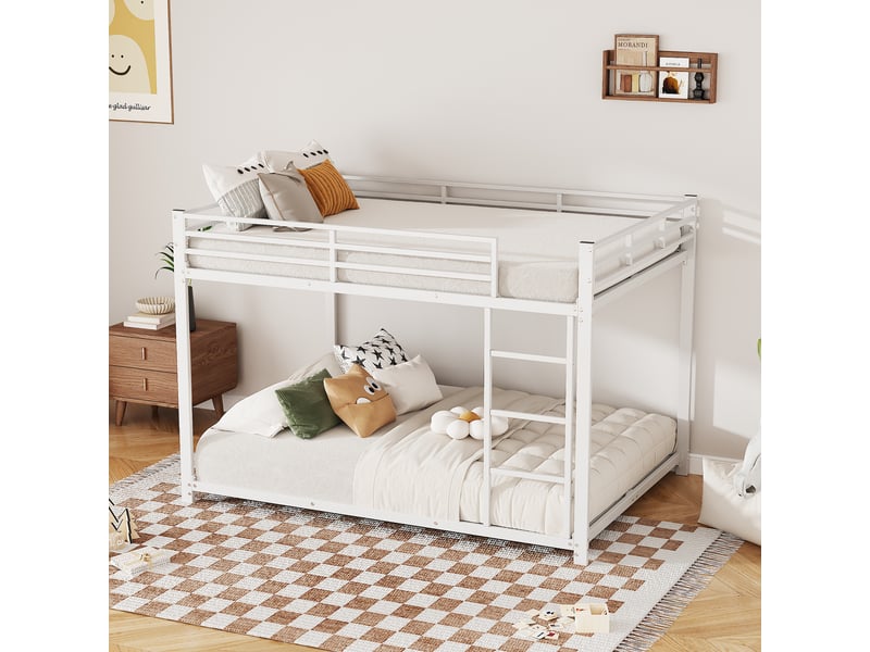  Lit superposé 140x200 blanc, lit enfant en métal avec sommier à lattes, cadre de lit robuste pour chambre, gain de place.  - Conforama E