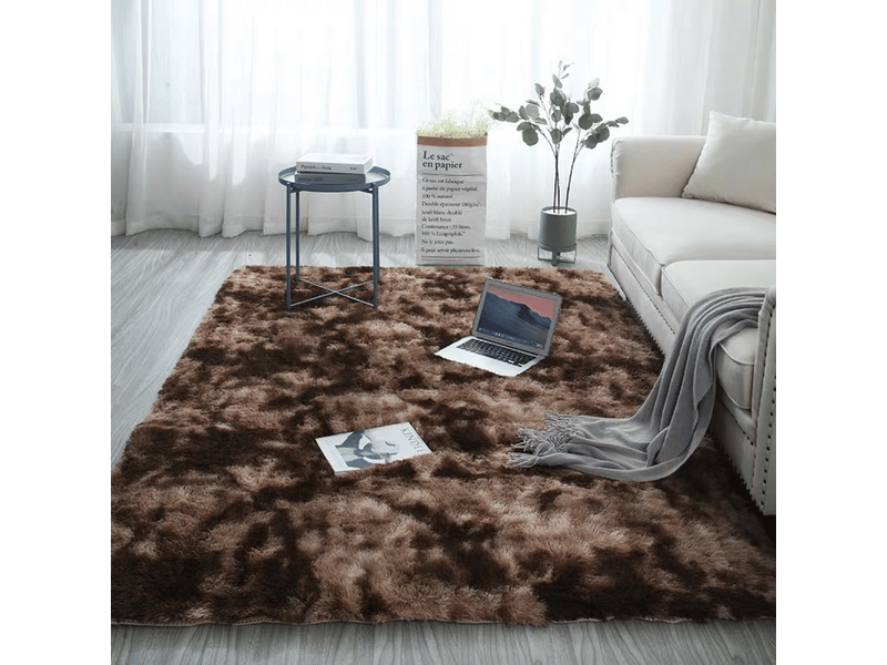  Tapis de salon marron, à poils longs, doux, en laine de soie antidérapante, mesurant 120 x 160 cm  - Conforama A