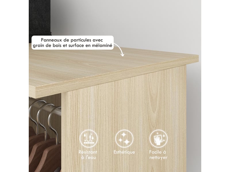  Armoire penderie meuble de rangement mobile 6 roulettes 120l x 40l x 128h cm en bois naturel  - Conforama E