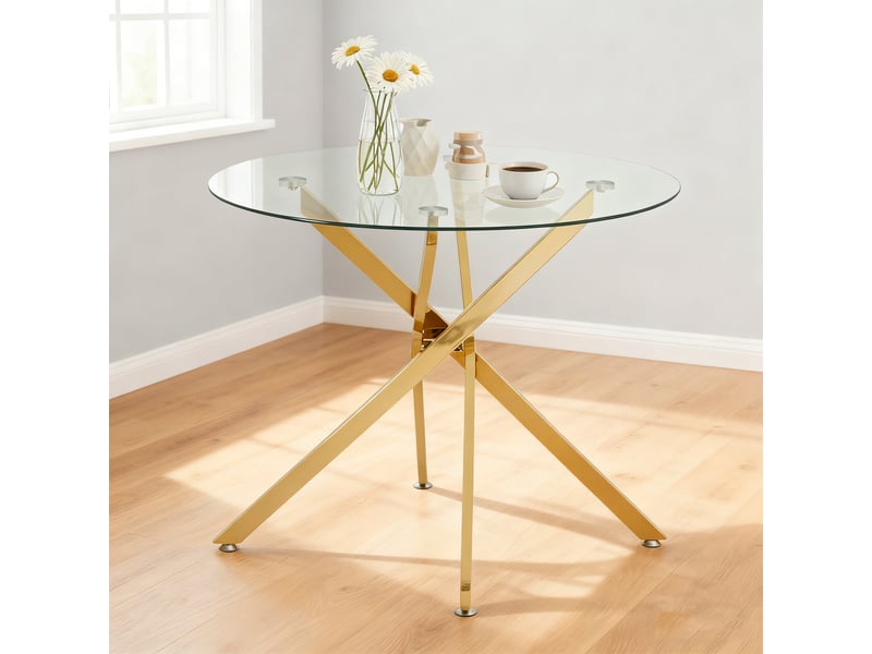  Table à manger ronde 80 x 80 cm pour 2 à 4 personnes avec plateau en verre trempé  - Conforama W