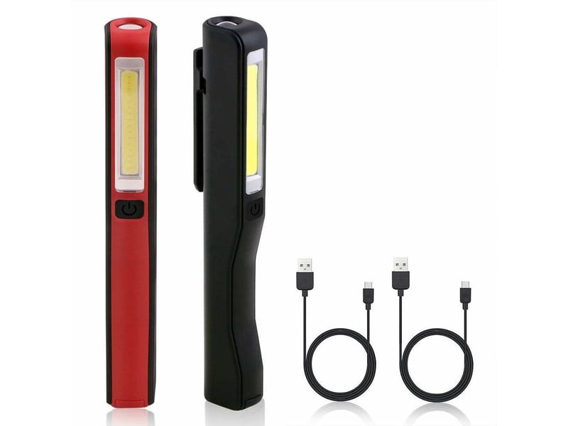 Lampe de travail led rechargeable, 2 pcs 350 lumens lampe mecanicien cob lampe de poche ultra puissante, lampe inspection avec usb cable et clip - Conforama A