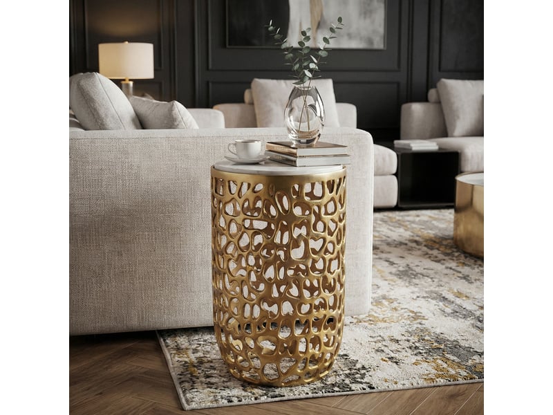 Finebuy table d'appoint ronde en aluminium 30cm or – table d'appoint avec plateau en marbre – table basse design en métal pour salon – table de salon ronde moderne – table décorative faite à la main  - Conforama C