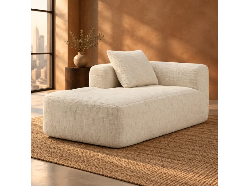  Méridienne en chenille avec coussin et poches latérales, assise souple rembourrée à rebond rapide, beige  - Conforama B