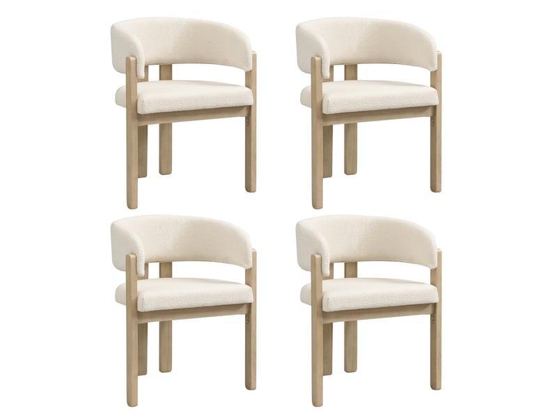 Lot de 4 chaises de salle à manger avec accoudoirs, tissu bouclé, coloris naturel - Conforama A