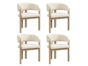 Lot de 4 chaises de salle à manger avec accoudoirs, tissu bouclé, coloris naturel