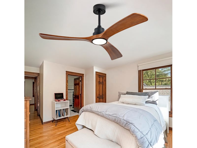 Ventilateur de plafond 52 pouces avec led, 3 pales en bois noyer foncé - Conforama E