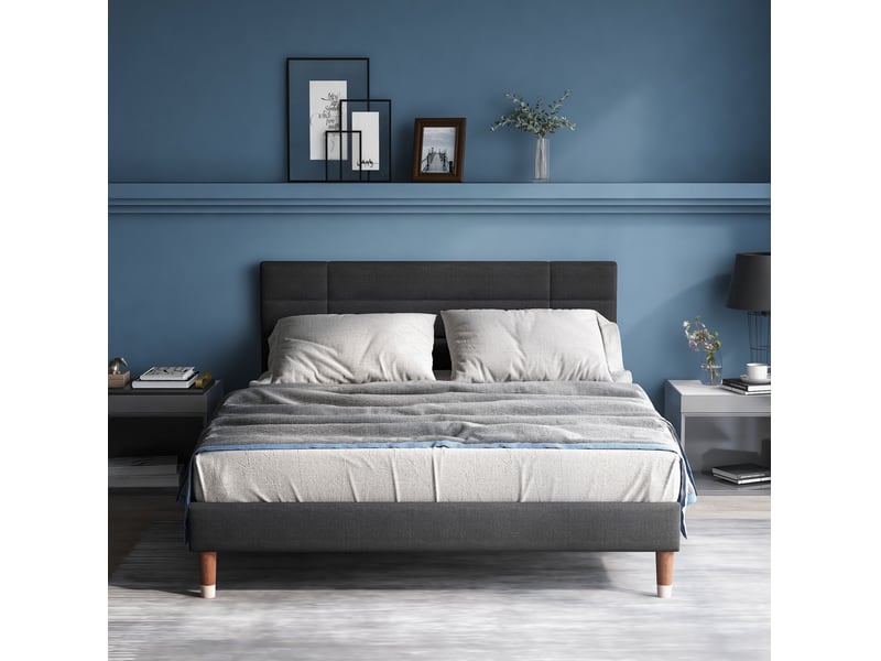  Lit rembourré tcqpz 140 x 200 cm avec cadre à lattes et matelas gris  - Conforama E