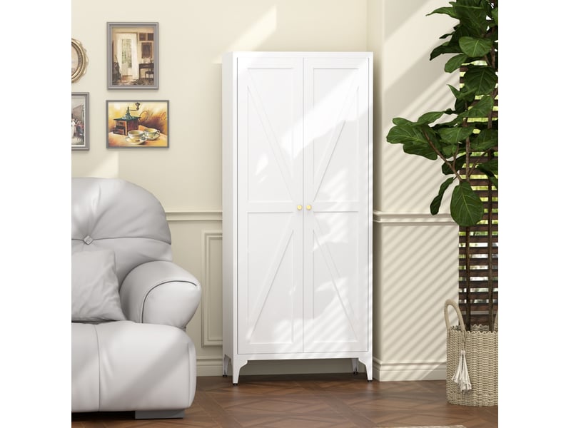 Armoire de rangement à 2 portes avec 3 étagères réglables, pieds réglables et fermeture magnétique pour cuisine, salon, bureau, blanc, 174.5 × 42.0 × 14.0 cm - Conforama B