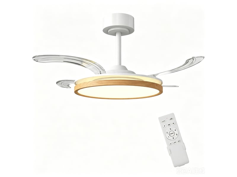 Ventilateur de plafond avec éclairage led, moteur cc 80 w, télécommande réversible, 6 vitesses, minuterie, ø 95 cm, couleur naturelle  - Conforama A