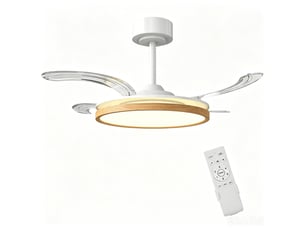 Ventilateur de plafond avec éclairage led, moteur cc 80 w, télécommande réversible, 6 vitesses, minuterie, ø 95 cm, couleur naturelle
