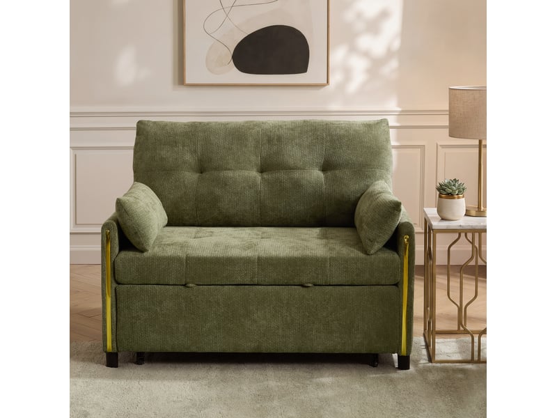  Canapé convertible 2 places 3-en-1 en chenille vert avec dossier réglable  - Conforama W