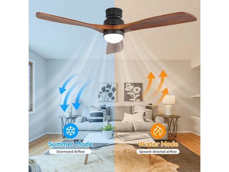  Ventilateur de plafond led 52 pouces avec éclairage 3 pales en bois massif, moteur dc, fonction mémoire, 6 vitesses  - Conforama B