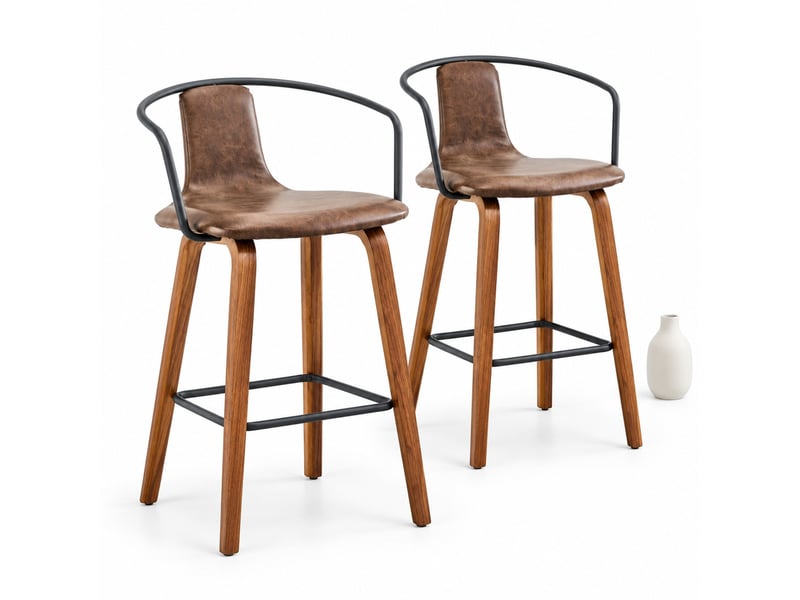  Lot de 2 tabourets de bar,54,7x44x88 cm,avec accoudoirs,similicuir,marron  - Conforama A