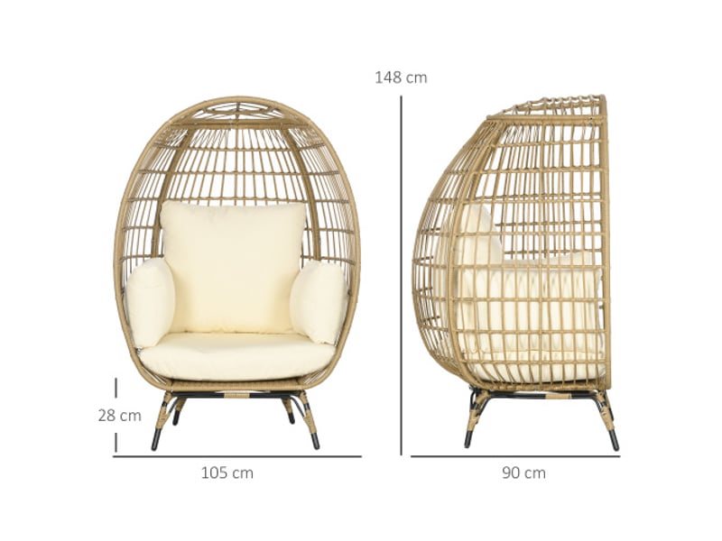 Fauteuil de jardin en rotin khaki, coussin, structure métal, 105x97x150 cm, balcon et terrasse - Conforama C