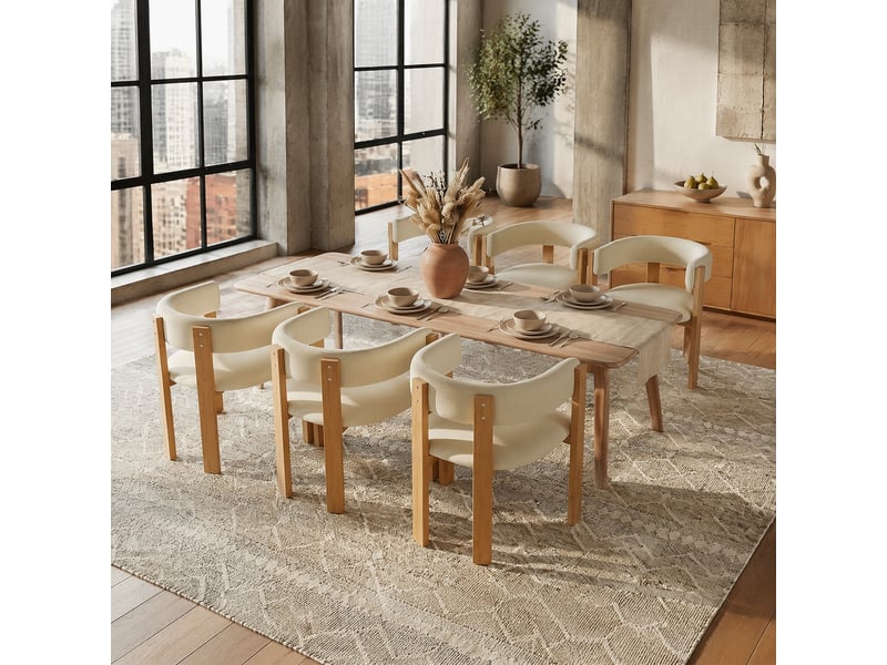  Lot de 6 chaises de salle à manger 47x48x72,5 cm, beige+naturel, garnissage épais, meuble cuisine, meuble salon, métal  - Conforama B
