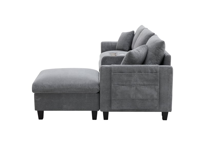  Canapé d'angle, canapé convertible, rangements dans les accoudoirs, porte-gobelets, usb, design moderne, appartement, pour salon  - Conforama B