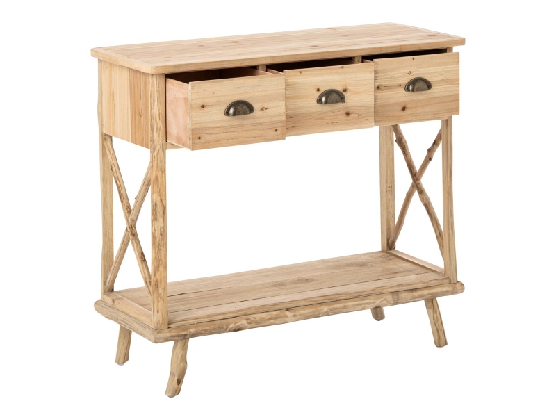  Console en bois 3 tiroirs chamonix 92cm naturel  - Conforama B