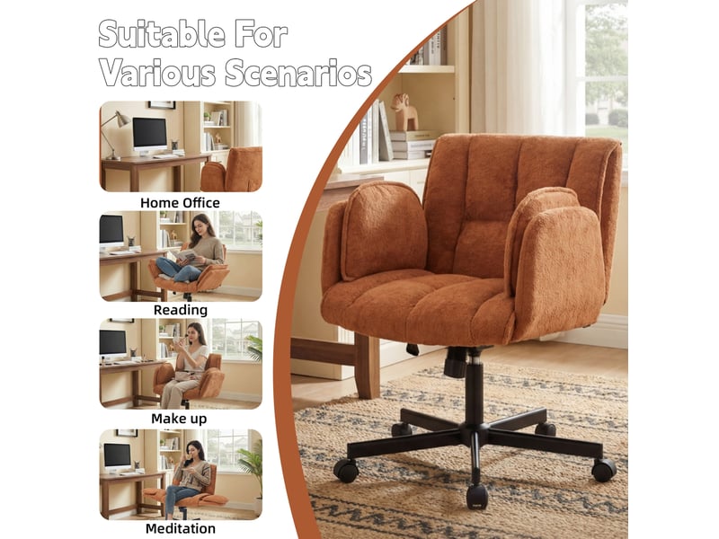  Chaise de bureau pivotante 71x68x86-97 cm – orange – accoudoirs rabattables et hauteur réglable  - Conforama E