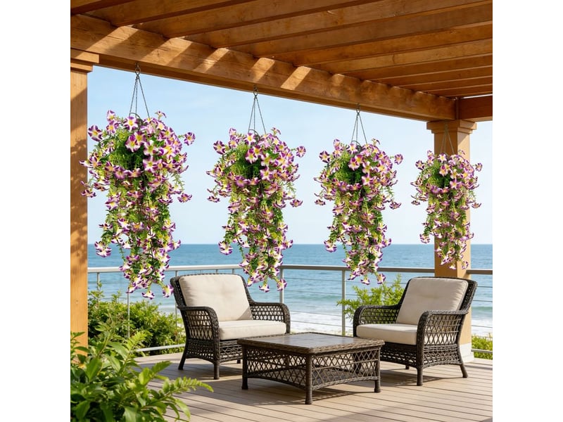  Pétunias artificiels extérieurs – violet, plantes retombantes, uv résistants, décoration jardin et balcon  - Conforama B
