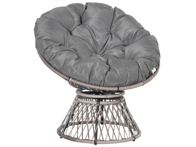 Fauteuil papasan outsunny gris en rotin, coussin, pivotant à 360°, 87x97x86 cm, jardin et salon - Conforama A