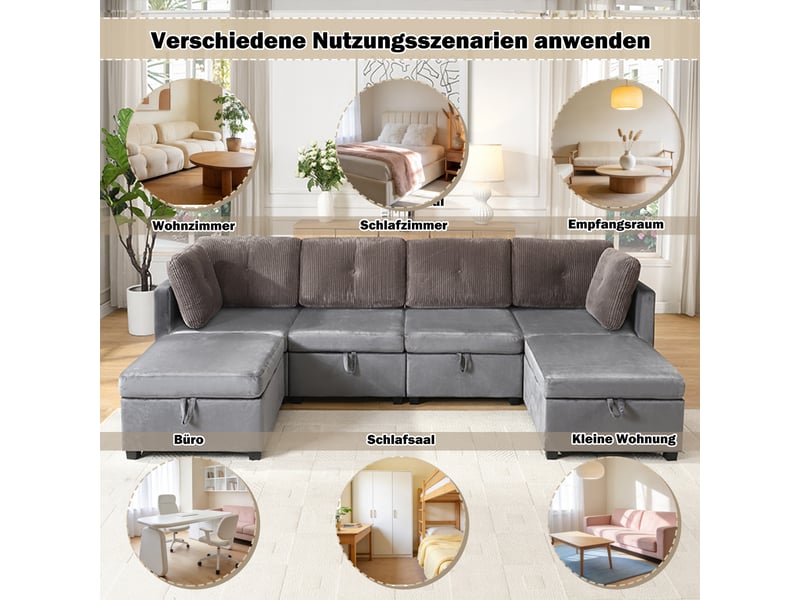  Canapé modulable en u 6 places avec rangement velours gris  - Conforama E
