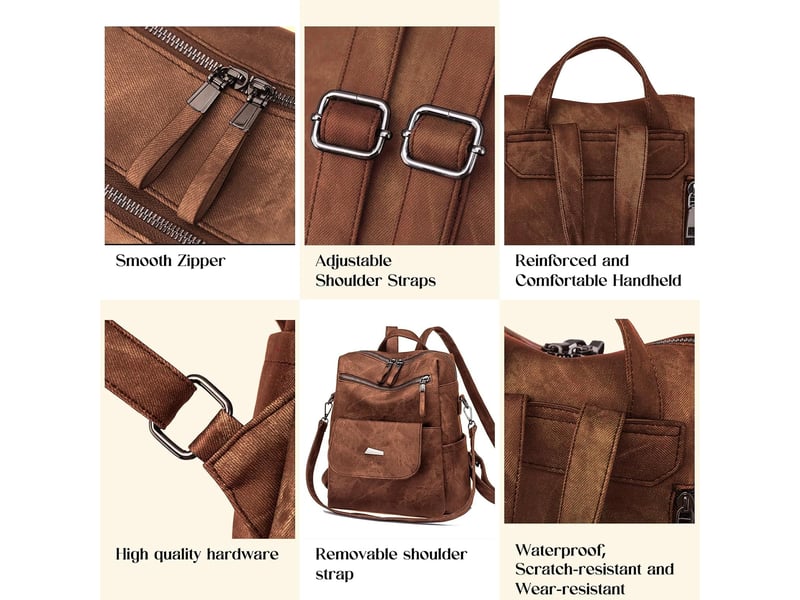  Sac à dos femme en cuir, petit format – imperméable, anti-vol, bandoulière pour ladies-marron  - Conforama D