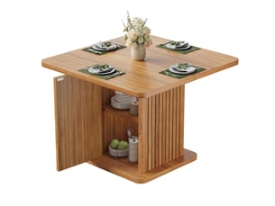 Table à manger carrée 80x80 cm avec rangement, étagères intégrées et design moderne effet bois, table de cuisine en mdf - marron