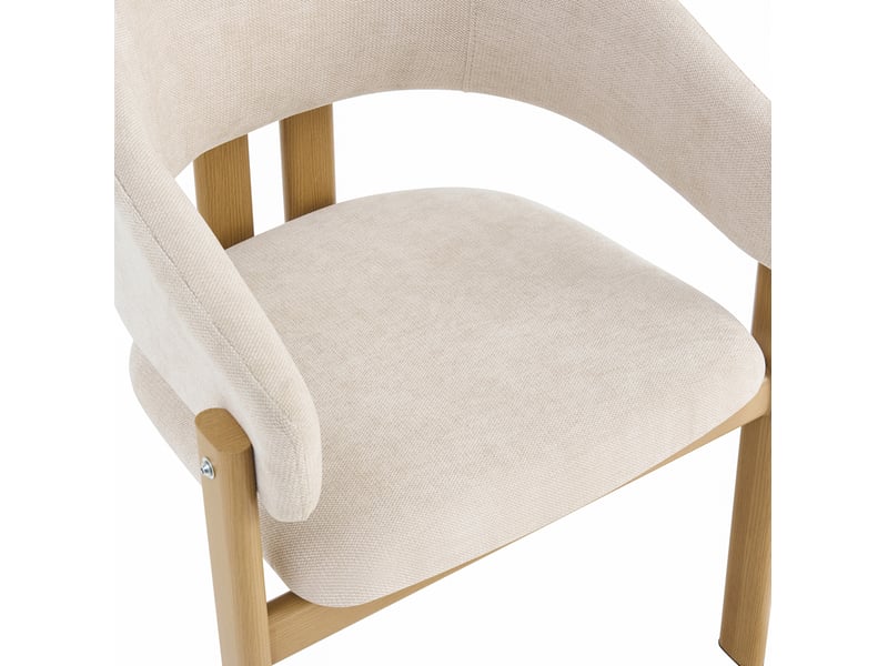  Lot de 4 chaises de salle à manger 61,5x52,5x83 cm avec accoudoirs, métal effet bois et lin, beige et bois clair  - Conforama E