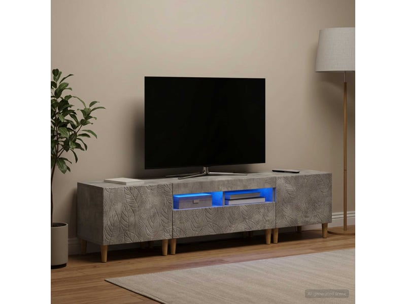  Ensemble de 3 meubles tv - banc tv - meuble de rangement led delft gris béton bois d'ingénierie  - Conforama B