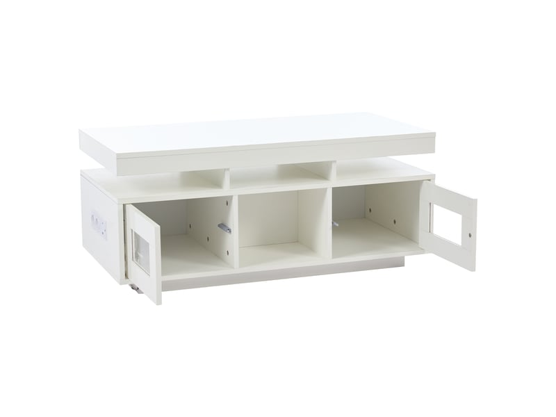  Table basse blanche brillante avec led rgb contrôlable par application, table de salon avec prise et port usb, rangements, 100x50x43 cm  - Conforama D