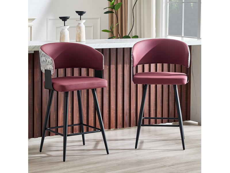  Chaise de salle à manger 46x47x94,5 cm avec dossier et accoudoirs lot de 2 polyuréthane (pu) rouge  - Conforama B