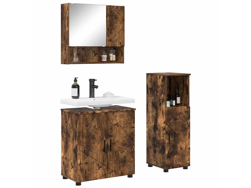 Ensemble de mobilier de salle de bain 3 pc chêne fumé cf64310 - Conforama C