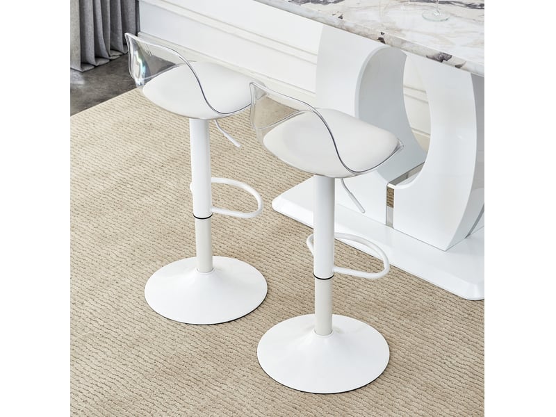  Tabouret de bar réglable pivotant avec dossier ergonomique et base métallique, transparent et blanc  - Conforama C