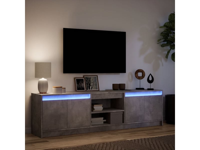 Meuble tv - banc tv - meuble de rangement avec led gris béton 180x34x50 cm bois d'ingénierie - Conforama E