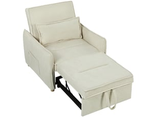 Fauteuil convertible 3 en 1 en tissu chenille avec coussin crème
