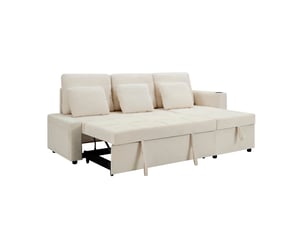 Canapé-lit 3 places tcqpz avec chaise longue 201,3 x 126,1 x 86,1 cm rangement tissu chenille beige clair
