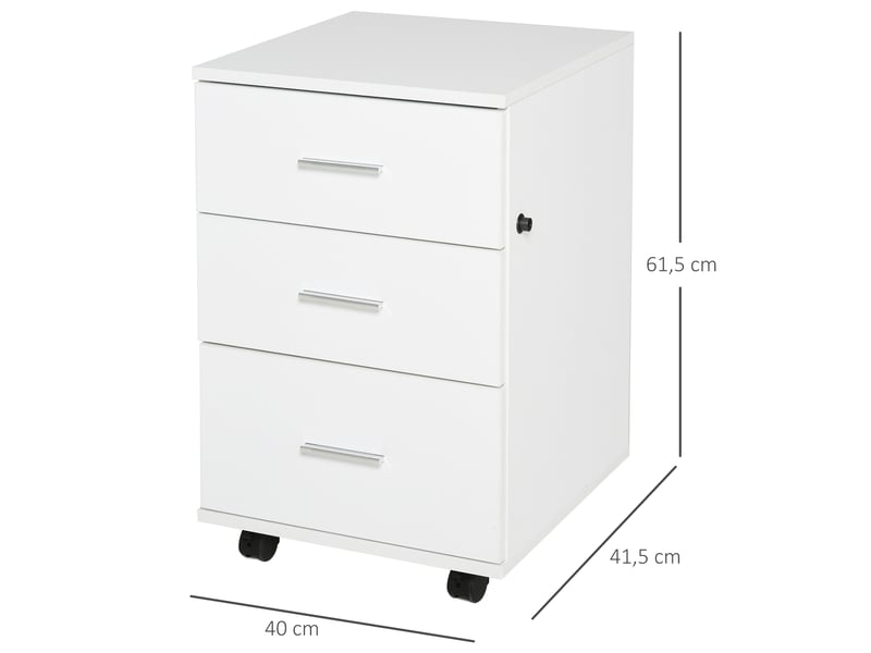  Caisson de bureau rangement bureau sur roulettes 3 tiroirs verrouillables blanc 40 x 40 x 61,5 cm  - Conforama C