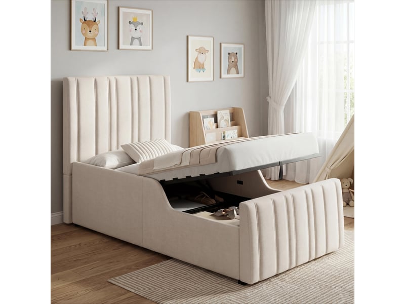  Lit enfant 90x200 cm avec rangement et coffre hydraulique, beige, hauteur 102 cm N634U0043B - Conforama B