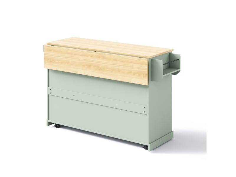  Îlot de cuisine sur roulettes avec plan de travail rabattable, rangement pour vin, porte-verres, porte-épices et porte-serviettes, vert antique  - Conforama W